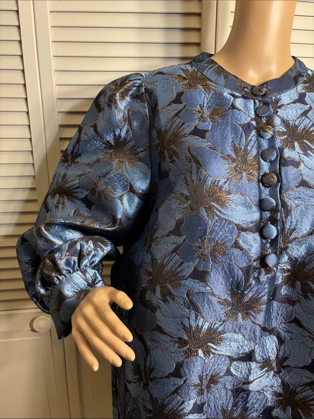 Pomander Place Blue Jacquard Samantha Dress Floral Balloon Sleeves XXL - Picture 6 of 16